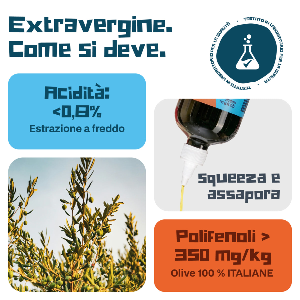 QuBi Olio Extravergine di Oliva 100% Italiano in Squeeze da 500 ml