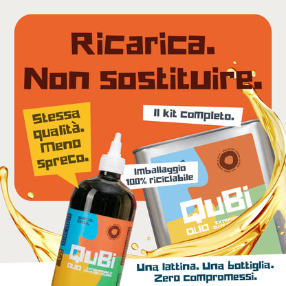 QuBi Kit Ricarica con Squeeze da 500 ml e Latta da 3 L